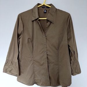 H&M Olive Green Button Down Stretchy Shirt (Size 14) Lightweight Cotton